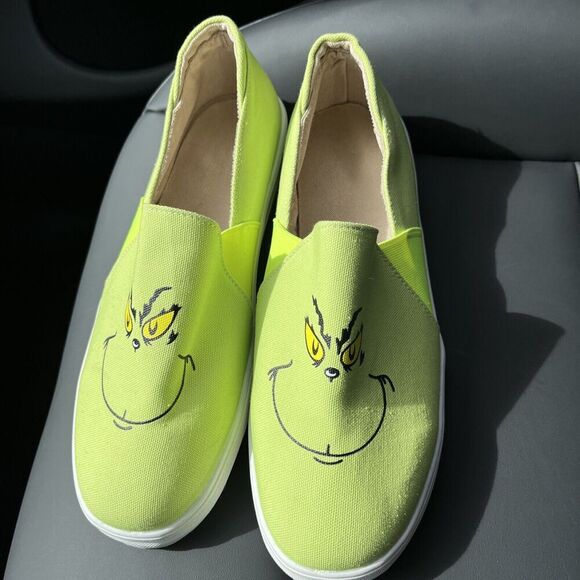 Grinch Slip On Shoes Novelty Sneakers Lime Canvas UNBRANDED Women's Size 12? - Picture 3 of 9